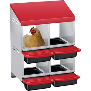 3/ 4 Hole Metal Chicken Nesting Box with Removable Roll-Out Tray Easy Egg Collection & Clean Galvanized Steel Laying Box, for Backyard Coop Orange - 1 of 4