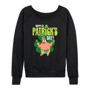 Women's - SpongeBob Squarepants - Happy St Patricks Day Lightweight French Terry Wide Neck Long Sleeve Shirt - 1 of 4