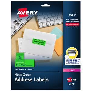 Avery Neon Address Labels with Sure Feed for Laser Printers, 1" x 2 5/8", 750 Green Labels (5971) - 1 of 4