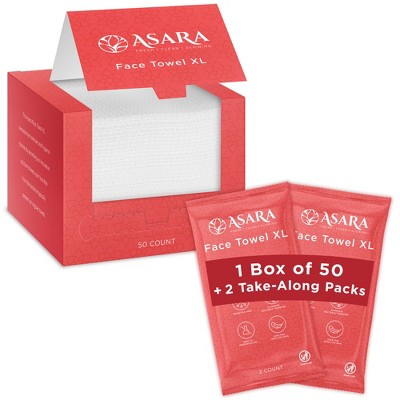 Asara Disposable Face Towel XL Facial Wipes - Organic Vegan Biodegradable Face Towels (50 Count)