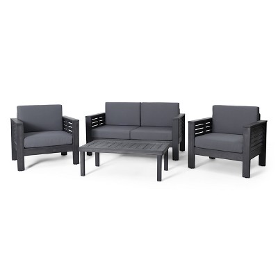 Dark Gray Acacia Wood 4-Seater Outdoor Chat Set with Cushions