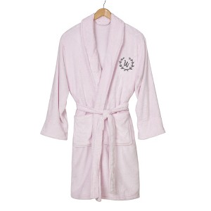 Personalization Mall Floral Wreath Embroidered Luxury Fleece Robes Pink - 1 of 3