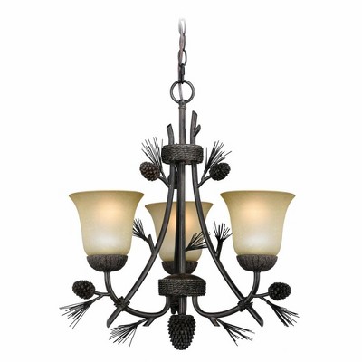 Sierra Mini 3-Light Chandelier in Black Walnut with Frosted Glass