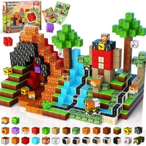 Angel Sar Dinosaur Volcano Magnetic Blocks, 100-Piece STEM Sensory Toys, Building Cubes for Kids Ages 3-8, Christmas Birthday Gifts - 1 of 4