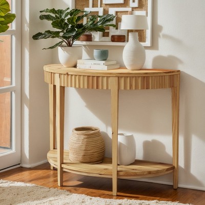 Hommoo Solid Wood Half-Moon Console Table, 2-Tier Entryway Sofa Table
