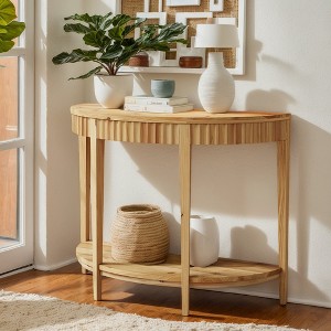 Hommoo Solid Wood Half-Moon Console Table, 2-Tier Entryway Sofa Table - 1 of 4