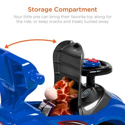 Blue 3-in-1 Kids Push and Pedal Ride-On Car Stroller