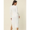 Seta T Women's Fall Winter Long Sleeve V Neck Ribbed Knit Side Slit Twist Front Midi Sweater Dress - 4 of 4
