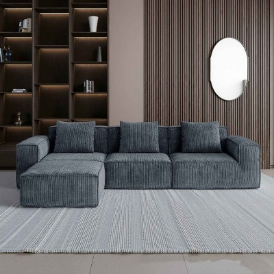 Combo Modular Sofa with 3 Seats for Living Room, Sectional Sofa with Ottoman, Sofa with Foam Filling and Corduroy Fabric-Coolbibila