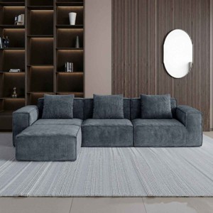 Combo Modular Sofa with 3 Seats for Living Room, Sectional Sofa with Ottoman, Sofa with Foam Filling and Corduroy Fabric-Coolbibila - 1 of 4