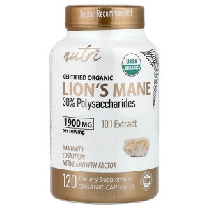 Nutri Organic Lion's Mane, 120 Organic Capsules (633 mg per Capsule) - 1 of 4