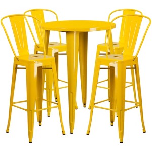 Emma and Oliver Commercial Grade 30" Round Metal Indoor-Outdoor Bar Table Set with 4 Cafe Stools - 1 of 4
