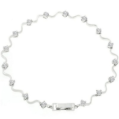 ShineHigh Elegant Eternity Bracelet for Women, 7.5-Inch Rhodium-Plated Link Style with 3mm Round Cubic Zirconia, Fold-Over Clasp, Silver Finish