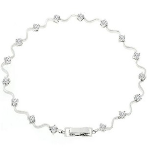ShineHigh Elegant Eternity Bracelet for Women, 7.5-Inch Rhodium-Plated Link Style with 3mm Round Cubic Zirconia, Fold-Over Clasp, Silver Finish - 1 of 1