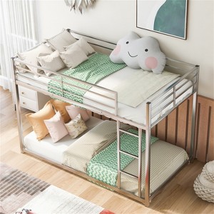 RISOKEYS Metal Low Bunk Bed - Twin Over Twin Kids Bunk Bed, Metal Slats Support - Silver - 1 of 4
