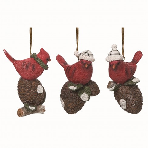 Transpac Resin Red Christmas Cardinal on Pinecone Ornaments Set of 3 - image 1 of 2