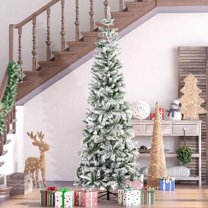 7.5ft Unlit Snow-Flocked Slim Pine Artificial Christmas Tree with Realistic Branches and 668 Tips - 1 of 4