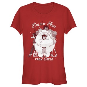 Juniors Womens Big Hero 6 Christmas Sister Hugs T-Shirt - 1 of 3