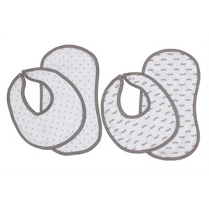 Bacati - Mustache/Plus Muslin 4 pc set of Bibs & Burp Cloths Set, Gray - 1 of 4