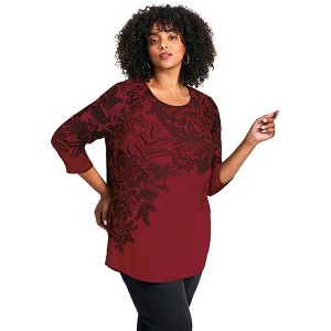 Avenue Women's Plus Size Millie 3/4 Sleeve Top - 1 of 2