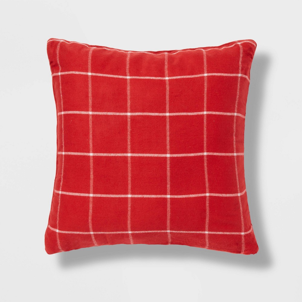 Euro Flannel Windowpane Decorative Throw Pillow Red - Threshold