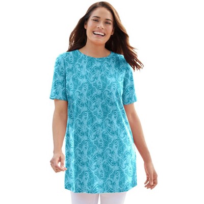 Woman Within Plus Size Perfect Printed Crewneck Tunic
