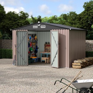 8x10FT Outdoor Metal Storage Shed, Galvanized Steel Garden Tool Shed with Sloped Roof & Lockable Door for Backyard, Utility Building - 1 of 4