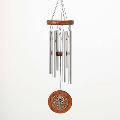 Teak and Silver Tree of Life Wind Chime, 17"