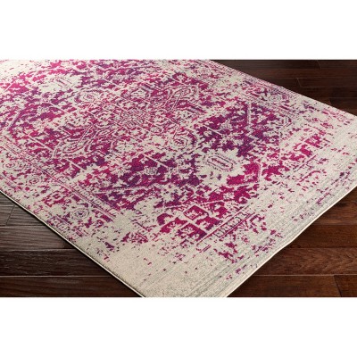 Vibrant Purple and Red Floral Motif Rectangular Rug