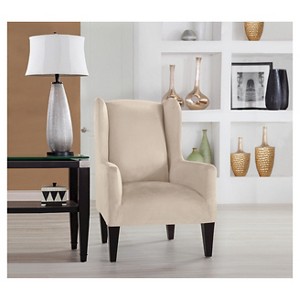 Ivory Stretch Fit Microsuede Wingchair Slipcover - Serta