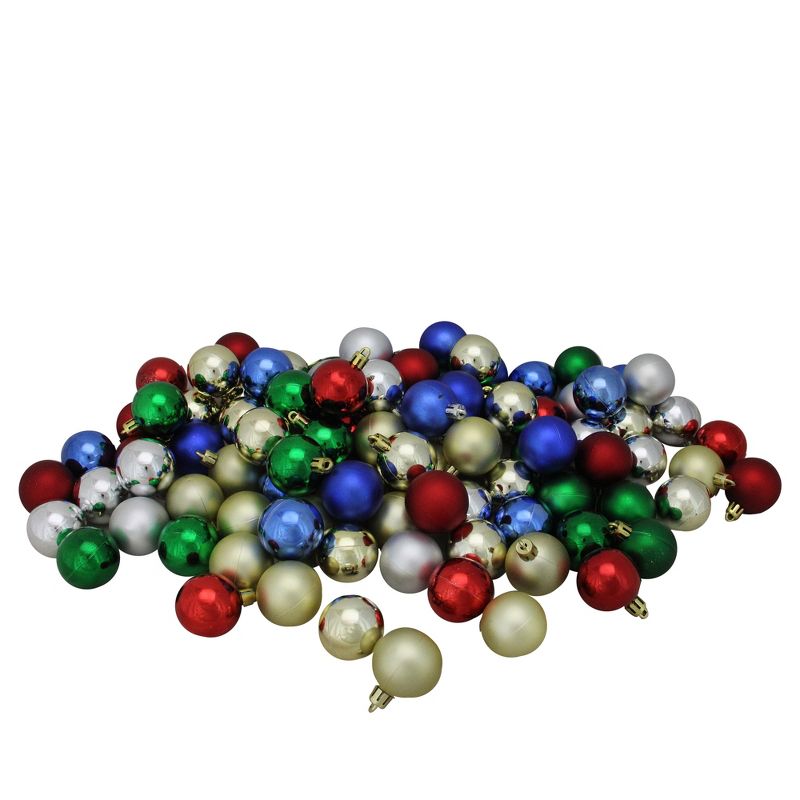 Northlight 96ct Shatterproof 4-Finish Christmas Ball Ornament Set 1.5" - Green/Red, 1 of 2