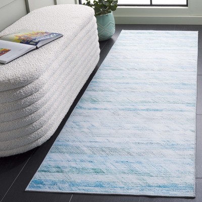 Tacoma Gray and Aqua Machine Washable Synthetic Runner Rug