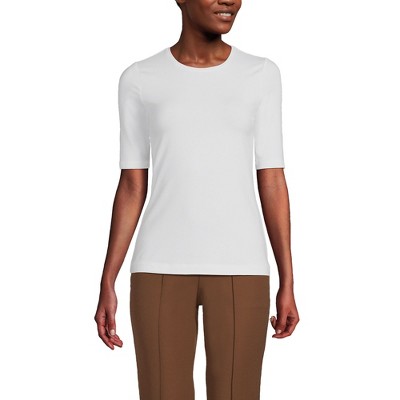 Lands' End Women's Lightweight Jersey Skimming Elbow Sleeve Crew Neck T-shirt