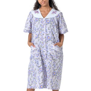 YafeMarte Women's Short Sleeve Woven Snap-Front Closure Housecoat Duster Lounge Nightgown Robe - 1 of 4