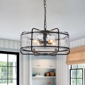 LLHZSY Lantern Clear Handmade Glass Ceiling Chandelier 17 9/10" Wide 4-Light Fixture-Black - 1 of 4