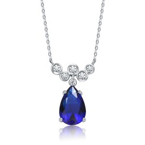 Guili 14K Gold-Plated Sterling Silver Blue Sapphire & CZ Bubble Chevron Raindrop Necklace in Blue or Gold—Stunning, Refined, and Elegant. - 1 of 2
