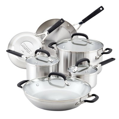 Cook N Home Stainless Steel Cookware Sets 10-Piece, Pots and Pans Kitchen  Cooking Set with Stay-Cool Handles, Dishwasher Safe, Silver