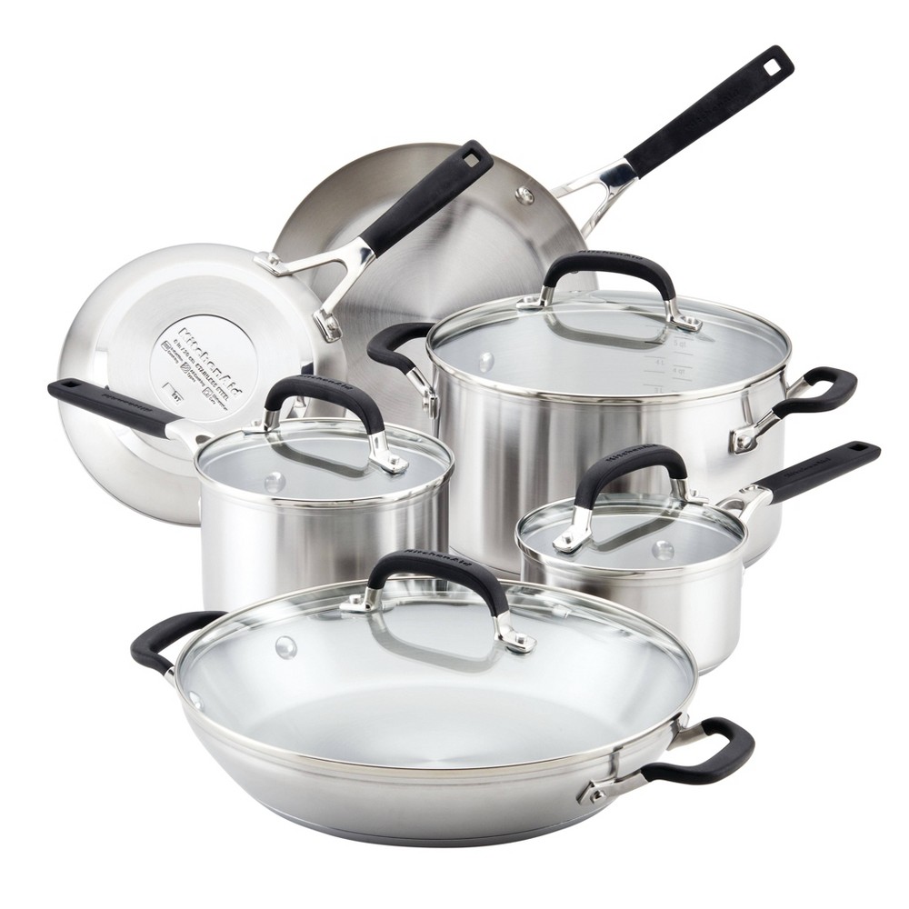 Photos - Pan KitchenAid 10pc Stainless Steel Cookware Set Light Silver 