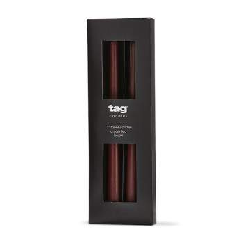 tag Color Studio 12" Traditional Taper Unscented Smokeless Paraffin Wax Candle Plum Purple, Set of 4, Burn Time 8 hrs.