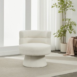 Boucle Swivel Chair with Curved Back,Upholstered Barrel Accent Chair with 360-Degree Rotation,Modern Living Room Chair for Small Spaces-Koiai - 1 of 4