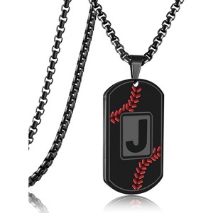 Baseball Necklace for Boys,Initial Dog Tag Necklace for Men,Baseball Athletes Accessories Pendant 24 Inch Chain,Graduation Jewelry - 1 of 4