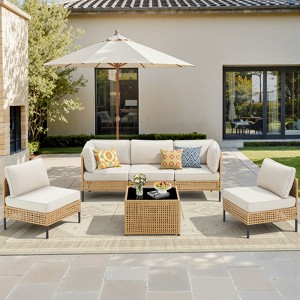 Buenhomino Patio Furniture Set – Outdoor Sectional Wicker Sofa with Cushions, All-Weather PE Rattan Conversation Set for Garden, Balcony & Poolside - 1 of 4