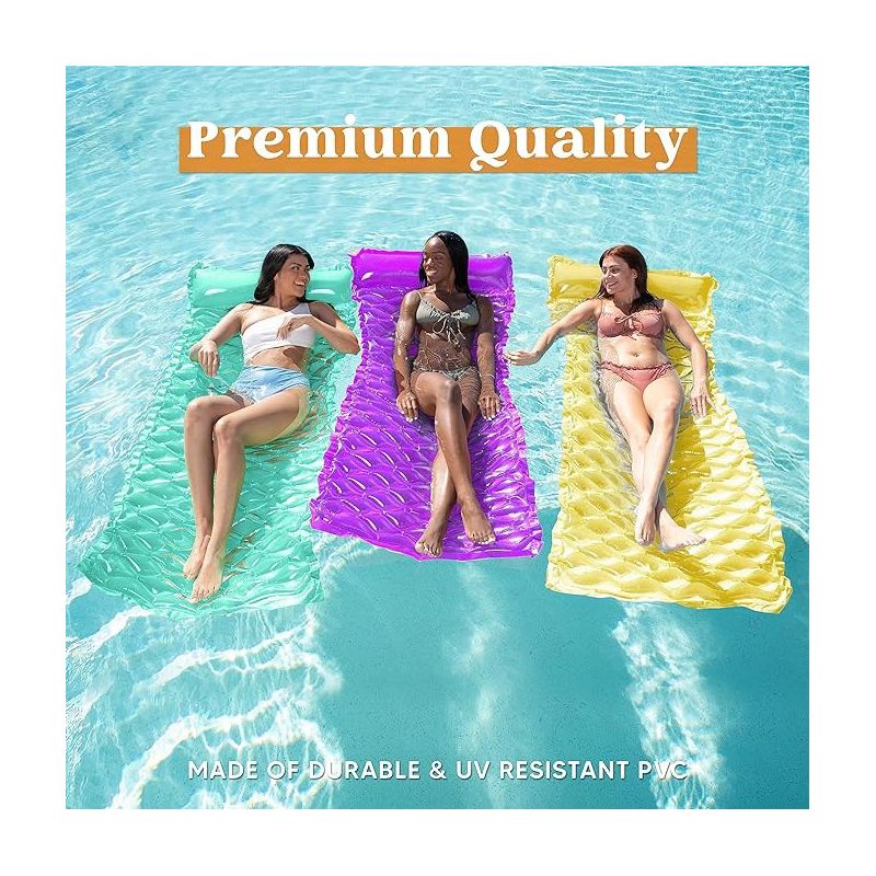 Syncfun 3 Pack 64x32 inch Inflatable Pool Mat Swimming Pool Mattress Float Lounge with Headrest for Adults, 5 of 8