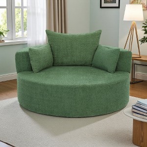 56.3" Chenille Swivel Round Sofa Chair with 360-degree Swivel, 36.5" Deep Seat and 3 Pillows - 1 of 4