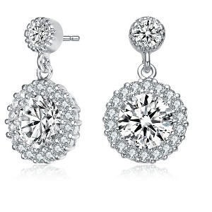 Guili Sterling Silver Rhodium Plated Clear Round Cubic Zirconia Halo Tier Earrings, a Dazzling Multi-Layered Drop with Timeless Brilliance - 1 of 3