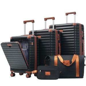 Okak 5 Piece Luggage Sets with Front Opening Design, Expandable Hardside Suitcase Set with TSA Lock and USB Port, Carry On Suitcase - 1 of 4
