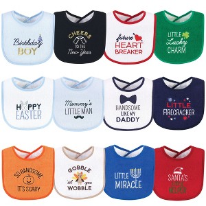 Hudson Baby Infant Boy Cotton Terry Drooler Bibs with Fiber Filling 12pk, Cute Boy Holiday Sayings, One Size - 1 of 2