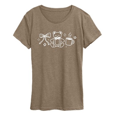 Women's - Instant Message - Teddy Bow Coffee Short Sleeve Graphic T-Shirt
