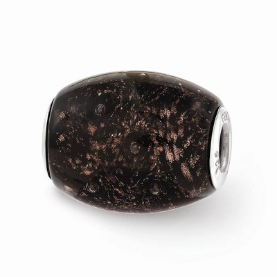 Black Bow Jewelry Fenton Blk Midnight Illusion Glass & Sterling Silver Barrel Bead Charm
