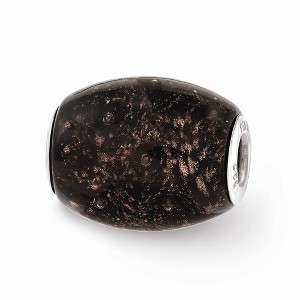 Black Bow Jewelry Fenton Blk Midnight Illusion Glass & Sterling Silver Barrel Bead Charm - 1 of 3